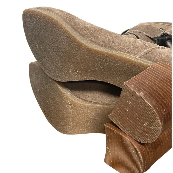 Kurt Geiger Tan Suede Double Buckle Heeled Boot With Shearling Lining, 9.5 - Picture 8 of 10